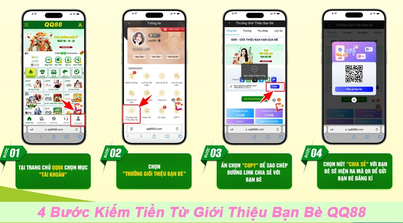 4 bước kiếm tiền bằng giới thiệu bạn bè QQ88